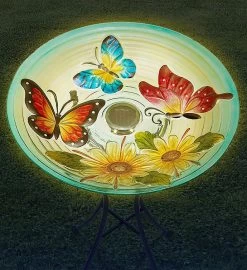 Solar Butterfly Birdbath -Gift Promotion Store 156466alt view2 twilightc