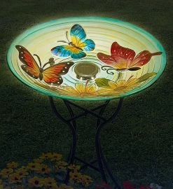 Solar Butterfly Birdbath -Gift Promotion Store 156466alt view3 twilightc
