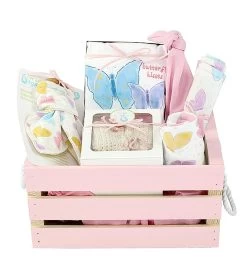 Personalized Organics Gift Basket In Pink Butterfly Kisses
