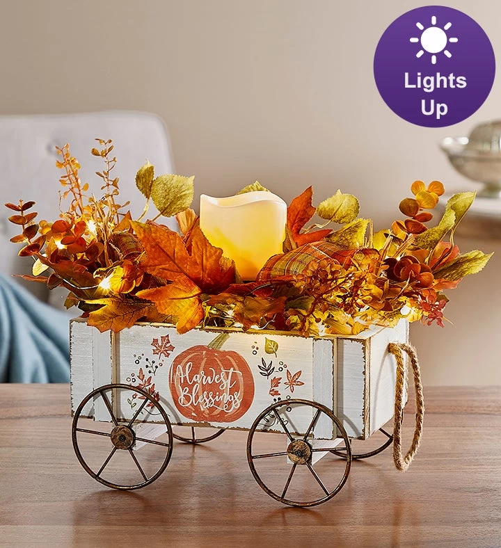 Harvest Blessings Wagon Centerpiece With Lights 3 Harvest Blessings Wagon Centerpiece With Lights