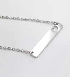 Silver Bar Necklace With Cut Out Heart