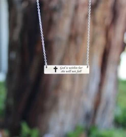 God Is Within Her She Will Not Fall Bar Necklace -Gift Promotion Store mk004442alt viewc