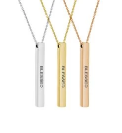 Anavia - "blessed" 4-sided Bar Stainless Steel Necklace -Gift Promotion Store mk004443alt viewc