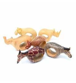 African Mahogany Safari Animal Napkin Rings (Set Of 6) -Gift Promotion Store mk005706alt viewc