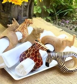 African Mahogany Safari Animal Napkin Rings (Set Of 6) -Gift Promotion Store mk005706x 2