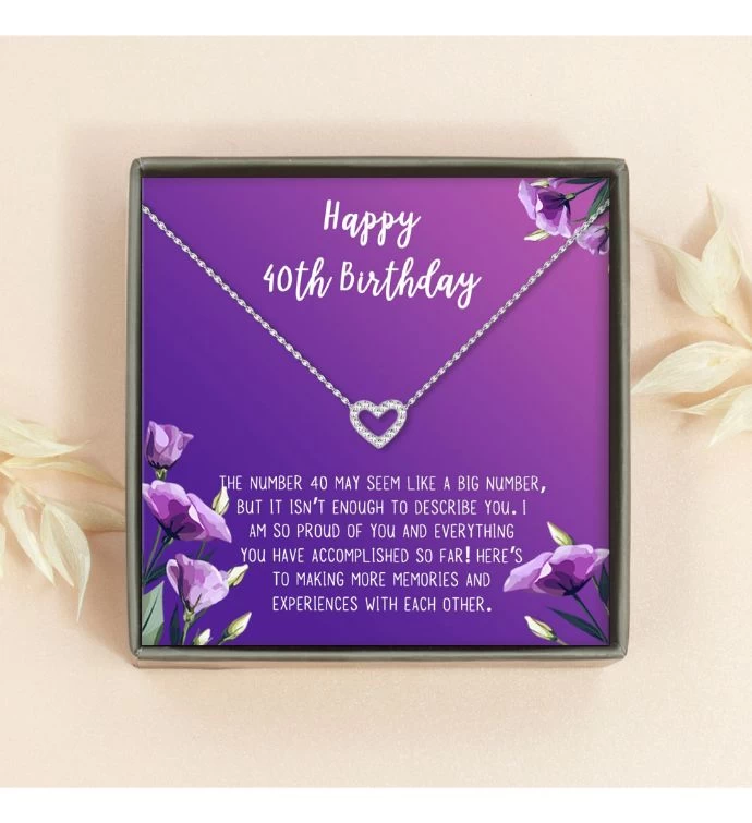 Happy 40th Birthday Rhinestone Heart Card Necklace 3 Happy 40th Birthday Rhinestone Heart Card Necklace