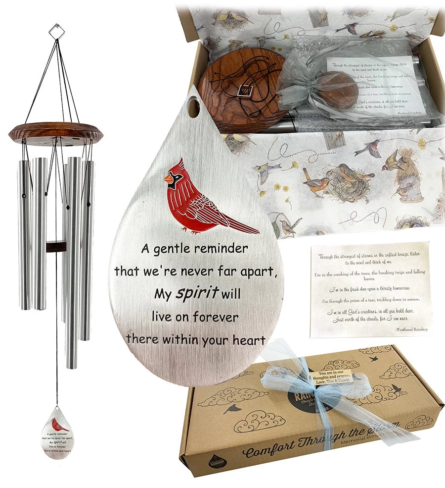 Cardinal Memorial Wind Chime Silver Teardrop 6 Cardinal Memorial Wind Chime Silver Teardrop - Image 4