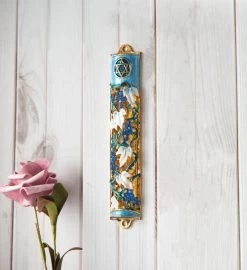 Matashi Hand Painted 6" Enamel Grape Mezuzah W/ Gold Accents & Crystals -Gift Promotion Store mk010161alt view2c