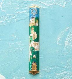 Matashi Hand Painted 5.5" Enamel Jerusalem Cityscape Mezuzah W/ Crystals 11 Matashi Hand Painted 5.5" Enamel Jerusalem Cityscape Mezuzah W/ Crystals -Gift Promotion Store mk010166alt view2c