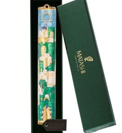 Matashi Hand Painted 5.5" Enamel Jerusalem Cityscape Mezuzah W/ Crystals 10 Matashi Hand Painted 5.5" Enamel Jerusalem Cityscape Mezuzah W/ Crystals -Gift Promotion Store mk010166alt viewc
