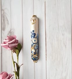 Matashi Hand Painted 5" Enamel Flower Mezuzah W/ Gold Accents & Crystals -Gift Promotion Store mk010167alt view2c
