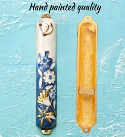 Matashi Hand Painted 5" Enamel Flower Mezuzah W/ Gold Accents & Crystals -Gift Promotion Store mk010167alt view3c