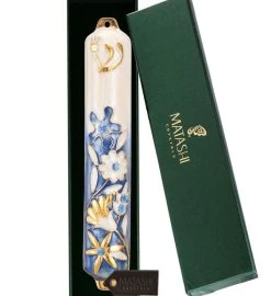 Matashi Hand Painted 5" Enamel Flower Mezuzah W/ Gold Accents & Crystals -Gift Promotion Store mk010167alt viewc