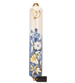 Matashi Hand Painted 5" Enamel Flower Mezuzah W/ Gold Accents & Crystals -Gift Promotion Store mk010167x 2