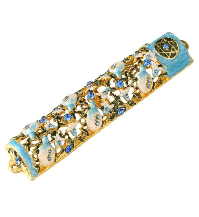 Matashi Hand Painted 6" Enamel Mezuzah W/ Ivy & Flowers Design W/ Crystals 6 Matashi Hand Painted 6" Enamel Mezuzah W/ Ivy & Flowers Design W/ Crystals - Image 4