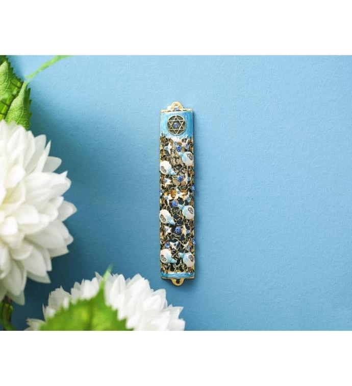 Matashi Hand Painted 6" Enamel Mezuzah W/ Ivy & Flowers Design W/ Crystals 7 Matashi Hand Painted 6" Enamel Mezuzah W/ Ivy & Flowers Design W/ Crystals - Image 5