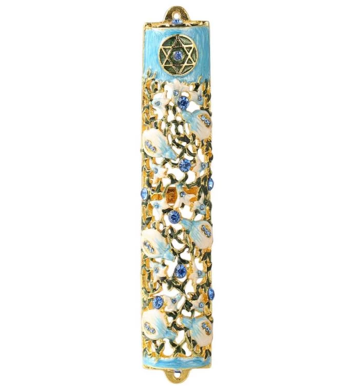 Matashi Hand Painted 6" Enamel Mezuzah W/ Ivy & Flowers Design W/ Crystals 5 Matashi Hand Painted 6" Enamel Mezuzah W/ Ivy & Flowers Design W/ Crystals - Image 3