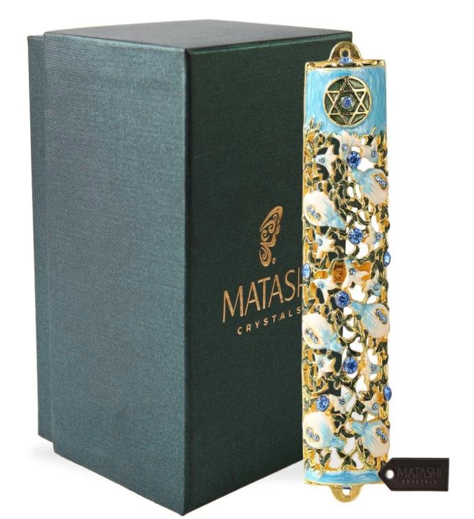 Matashi Hand Painted 6" Enamel Mezuzah W/ Ivy & Flowers Design W/ Crystals 8 Matashi Hand Painted 6" Enamel Mezuzah W/ Ivy & Flowers Design W/ Crystals - Image 6