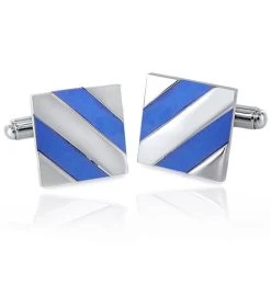 Men's Stainless Steel Polished Mother Of Pearl Inlay Square Cuff Links -Gift Promotion Store mk011424x 2