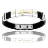 Men's Stainless Steel Gold Cross Id Plate Rubber Bracelet -Gift Promotion Store mk011428x