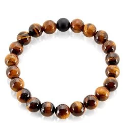 Polished Tiger's Eye And Matte Onyx 10mm Stone Bead Stretch Bracelet -Gift Promotion Store mk011432alt viewc