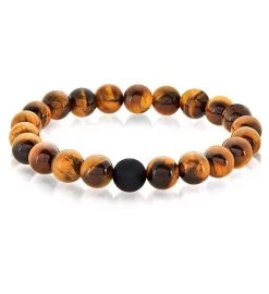 Polished Tiger's Eye And Matte Onyx 10mm Stone Bead Stretch Bracelet -Gift Promotion Store mk011432x 1