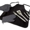 Bbq Apron Tote Pro Grill Set, Black With Gray Accents -Gift Promotion Store mk011869x