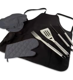 Bbq Apron Tote Pro Grill Set, Black With Gray Accents -Gift Promotion Store mk011869x 2