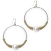 Gold And Silver Wire Wrap Hoop Earring With Pearl -Gift Promotion Store mk012389x