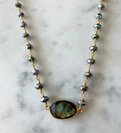 Two In One Bracelet/necklace, Magnet Polished Pyrite/labradorite -Gift Promotion Store mk012543alt view2c