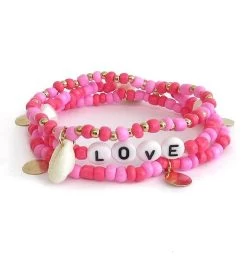 Pink Sea Shell Bracelet With Fresh Water Pearl Bracelet Set Of 3-love -Gift Promotion Store mk012571x 2