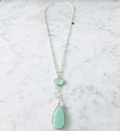 Diana Double Denmark Necklace Chalcedony With Chalcedony Drop With Gold -Gift Promotion Store mk012634alt viewc