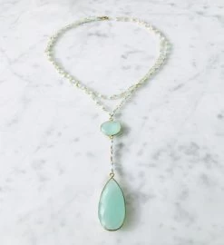 Diana Double Denmark Necklace Chalcedony With Chalcedony Drop With Gold -Gift Promotion Store mk012634x 2