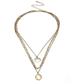 Gold-plated And Topaz Facet Stone Multi-layered Pendant Necklace -Gift Promotion Store mk012854x 1