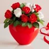 Red Heart Vase With Soap Flowers