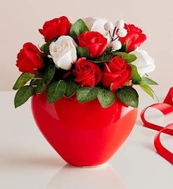Red Heart Vase With Soap Flowers -Gift Promotion Store mk012987x 2