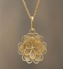 Novica Yellow Rose Gold Plated Filigree Flower Necklace -Gift Promotion Store mk014402alt view2c
