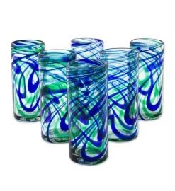 Novica Blown Glass Highball Glasses -Gift Promotion Store mk014489x 1