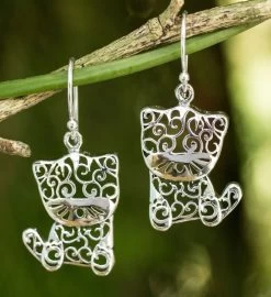 Novica Filigree Kitten Sterling Silver Dangle Earrings -Gift Promotion Store mk014541alt view2c