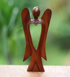 Novica Heart Of An Angel Wood Figurine -Gift Promotion Store mk014550alt view2c