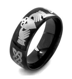 Men's Polished Black Plated Stainless Steel Claddagh Ring -Gift Promotion Store mk015704x 2
