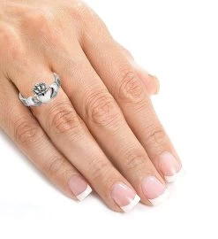 Women's Polished Irish Claddagh Stainless Steel Ring -Gift Promotion Store mk015706alt view3c