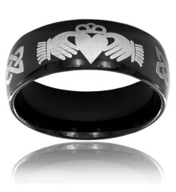 Men's Polished Black Plated Stainless Steel Claddagh Ring -Gift Promotion Store mk015726alt view2c