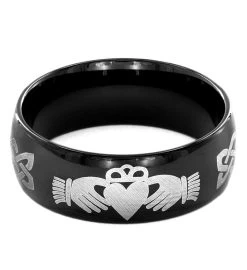 Men's Polished Black Plated Stainless Steel Claddagh Ring -Gift Promotion Store mk015726alt viewc