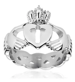 Cut-Out Cross Celtic Knot Band Stainless Steel Claddagh Ring -Gift Promotion Store mk015729alt viewc