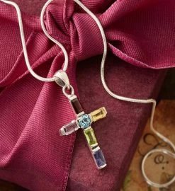 Novica Kolkata Cross Multi-gemstone Cross Choker -Gift Promotion Store mk016060alt view2c