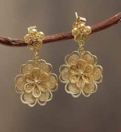 Novica Yellow Rose Gold Plated Filigree Flower Earrings 8 Novica Yellow Rose Gold Plated Filigree Flower Earrings -Gift Promotion Store mk016069alt view2c