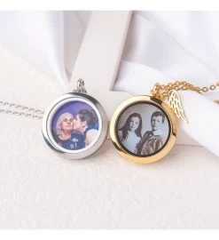 Women's Round Glass Locket With Angel Wing Charm