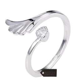 Matashi Rhodium Plated Wrap Ring W Wing & Beautiful Cz Stone -Gift Promotion Store mk016689alt view2c
