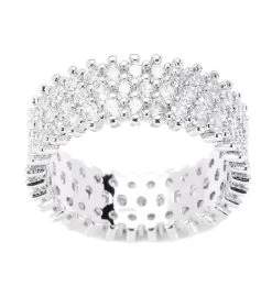 Rhodium Plated Wide 3 Row Eternity Ring Band W/ Cz Stones By Matashi 12 Rhodium Plated Wide 3 Row Eternity Ring Band W/ Cz Stones By Matashi -Gift Promotion Store mk016726alt view3c